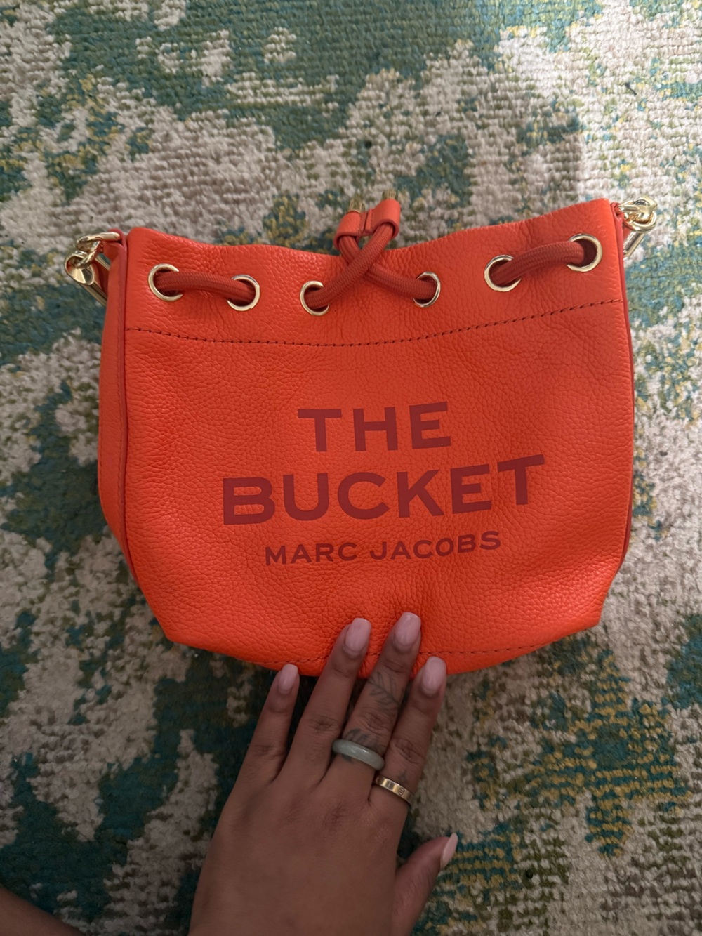 Marc Jacobs Orange Pebbled Leather Drawstring Bucket Bag